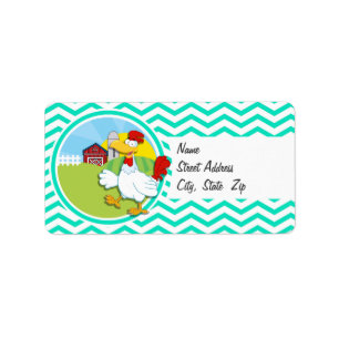 Chicken; Aqua Green Chevron Label