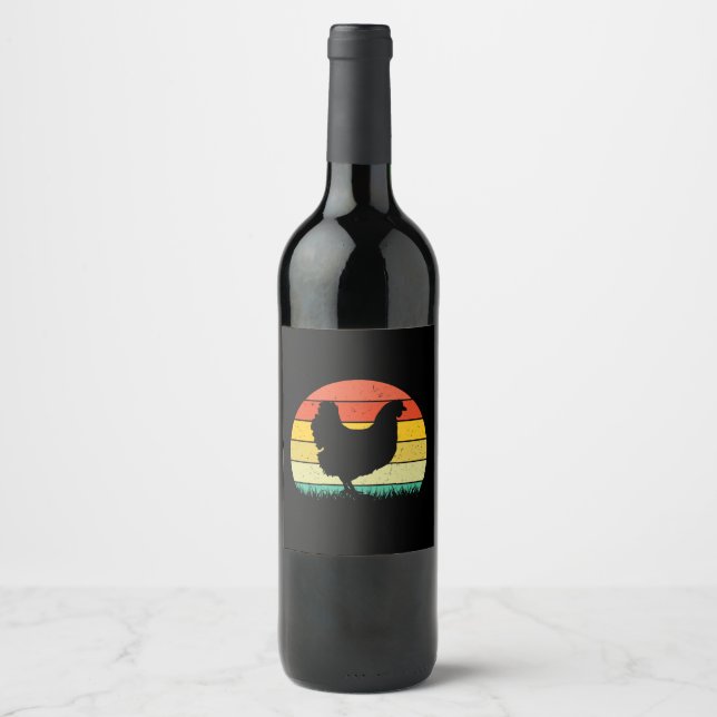 Chicken Art Chicken Retro Vintaage Wine Label (Front)