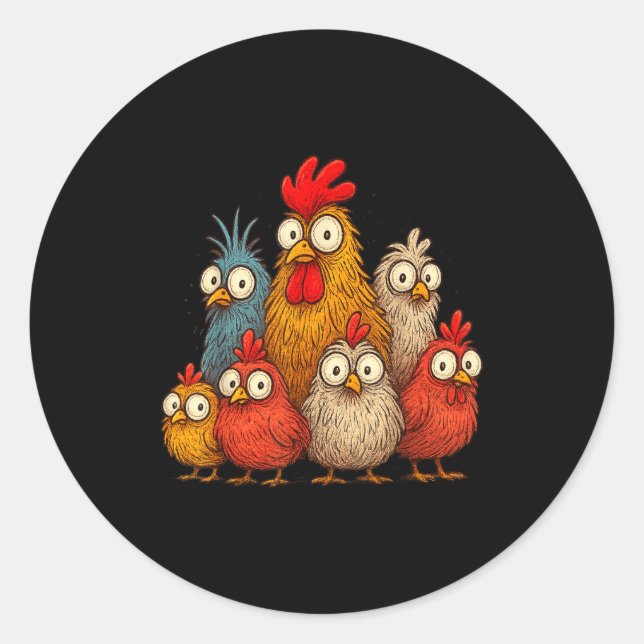 Chicken Art Crazy Chicken For Men Women Kid Boy Fa Classic Round Sticker (Front)