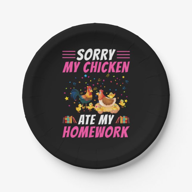 Chicken Art My Chicken Ate My Homework Paper Plate (Front)