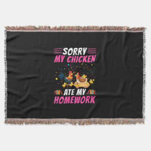 Chicken Art My Chicken Ate My Homework Throw Blanket