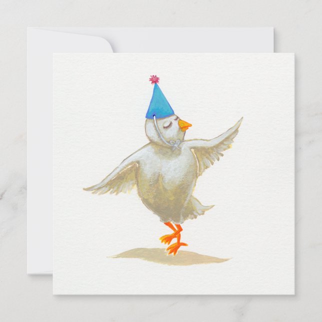 Chicken art party hat lovely feeling Holly dances Invitation (Front)