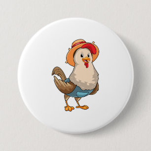 Chicken as Farmer with Hat 7.5 Cm Round Badge