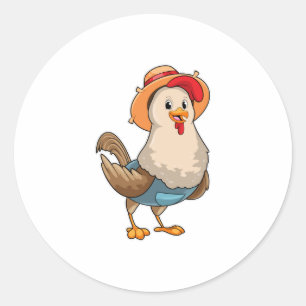 Chicken as Farmer with Hat Classic Round Sticker