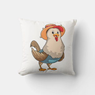 Chicken as Farmer with Hat Cushion