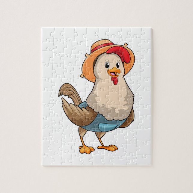 Chicken as Farmer with Hat Jigsaw Puzzle (Vertical)