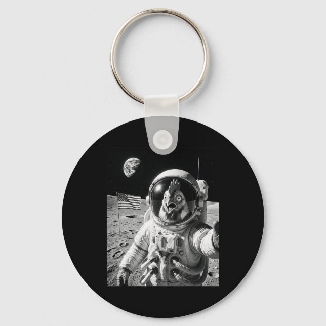 Chicken Astronaut Selfie On The Moon Funny Chicken Key Ring (Front)