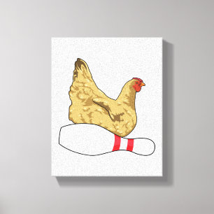Chicken at Bowling with Bowling pin Canvas Print