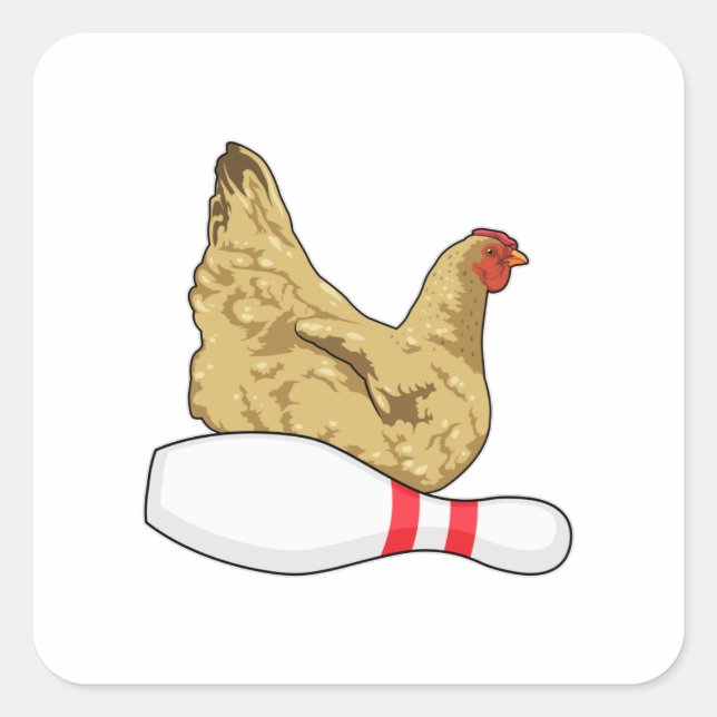 Chicken at Bowling with Bowling pin Square Sticker (Front)