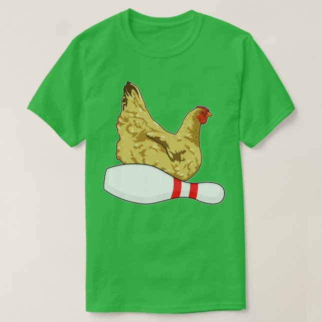 Chicken at Bowling with Bowling pin T-Shirt (Design Front)