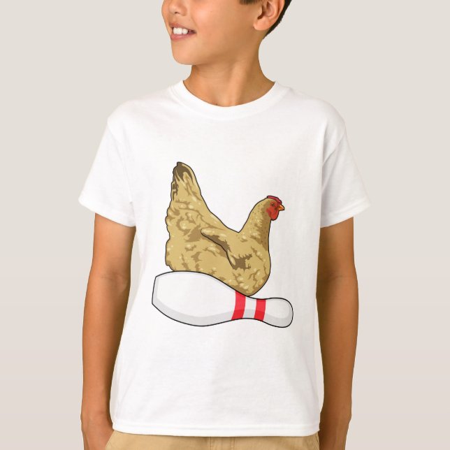 Chicken at Bowling with Bowling pin T-Shirt (Front)