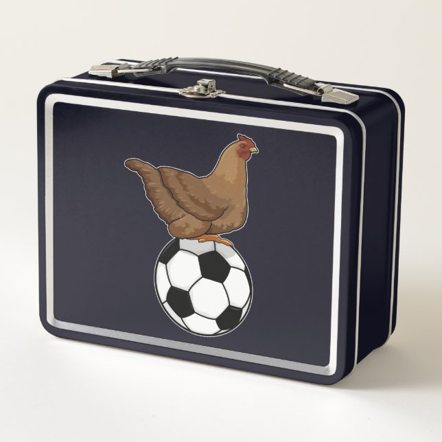 Chicken at Soccer Sports Metal Lunch Box (Front)