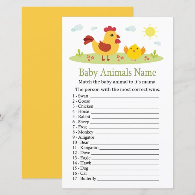 Chicken Baby Animals Name Game (Front/Back)