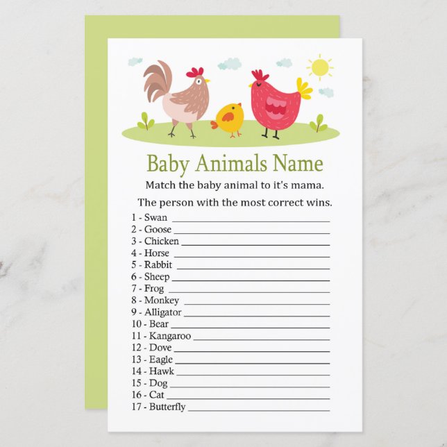 Chicken Baby Animals Name Game (Front/Back)