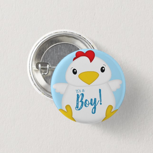 Chicken Baby Shower Blue Boy 3 Cm Round Badge (Front & Back)