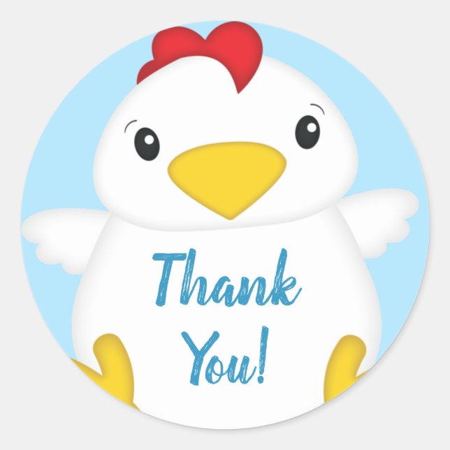 Chicken Baby Shower Blue Boy Classic Round Sticker (Front)