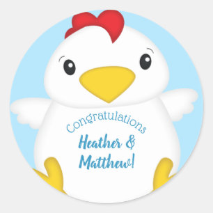 Chicken Baby Shower Blue Boy Classic Round Sticker