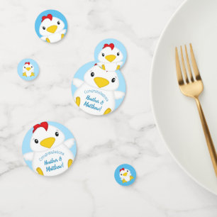 Chicken Baby Shower Blue Boy Confetti