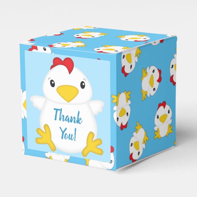 Chicken Baby Shower Blue Boy Favour Box (Front Side)
