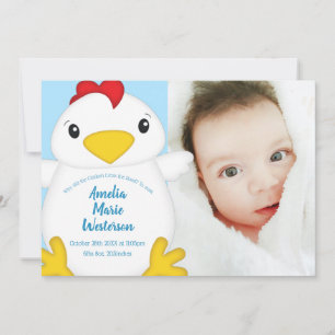 Chicken Baby Shower Blue Invitation