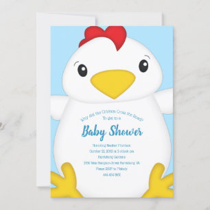 Chicken Baby Shower Blue Invitation