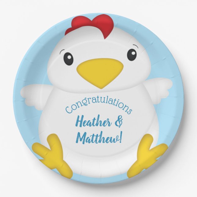 Chicken Baby Shower Blue Paper Plate (Front)