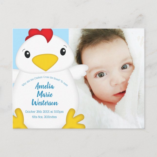 Chicken Baby Shower Blue Postcard (Front)