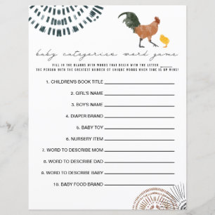 Chicken Baby Shower Categories Word Game