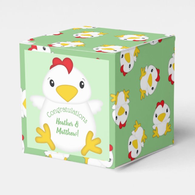 Chicken Baby Shower Green Favour Box (Front Side)