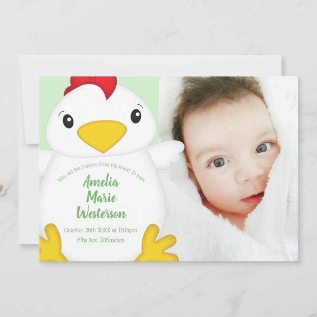 Chicken Baby Shower Green Invitation (Front)