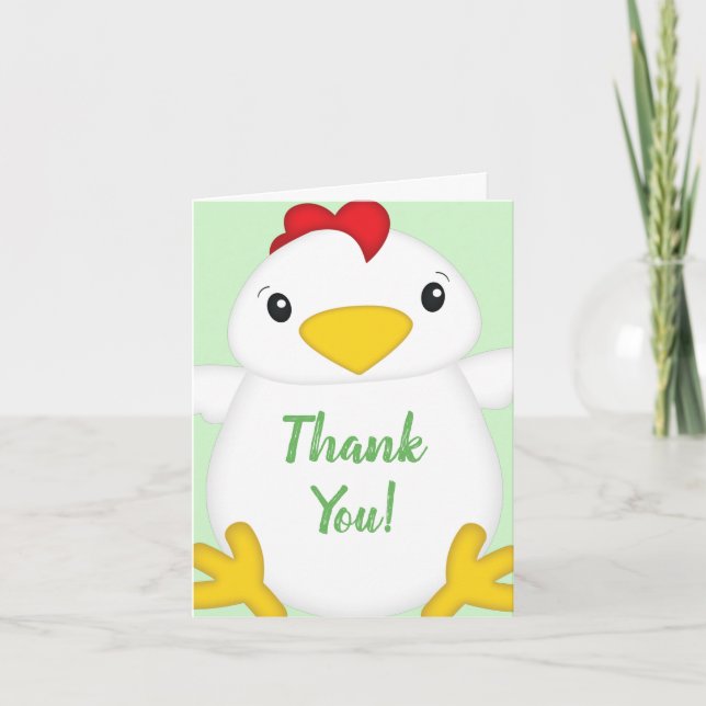Chicken Baby Shower Green Thank You Card (Front)