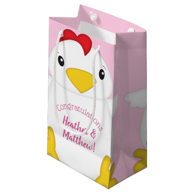 Chicken Baby Shower Pink Farm Small Gift Bag (Front Angled)