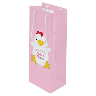 Chicken Baby Shower Pink Farm Wine Gift Bag