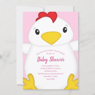 Chicken Baby Shower Pink Invitation