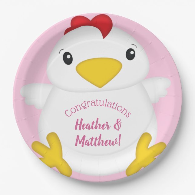 Chicken Baby Shower Pink Paper Plate (Front)