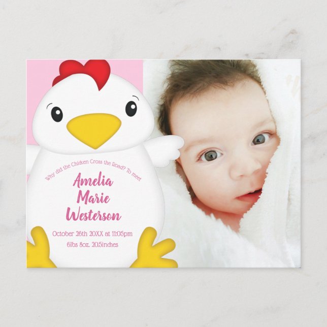 Chicken Baby Shower Pink Postcard (Front)