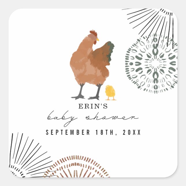 Chicken Baby Shower Square Sticker (Front)