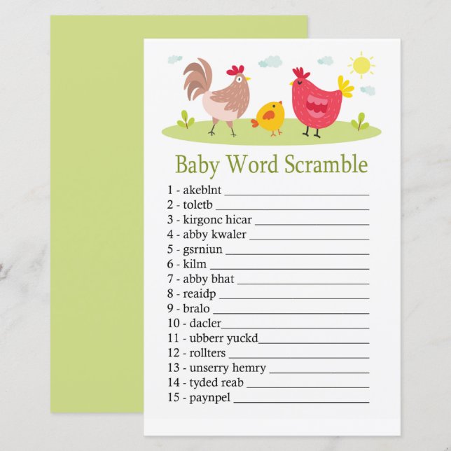 Chicken Baby word scramble game (Front/Back)