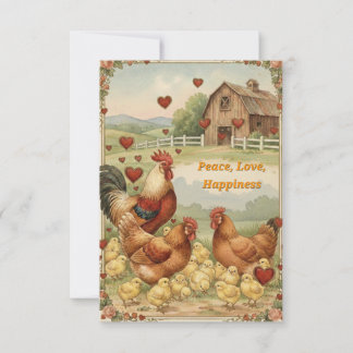 Chicken Barnyard Love, Peace Valentine's day card