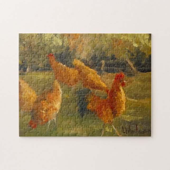 Chicken Barnyard Original Painting Challenging Jigsaw Puzzle (Horizontal)