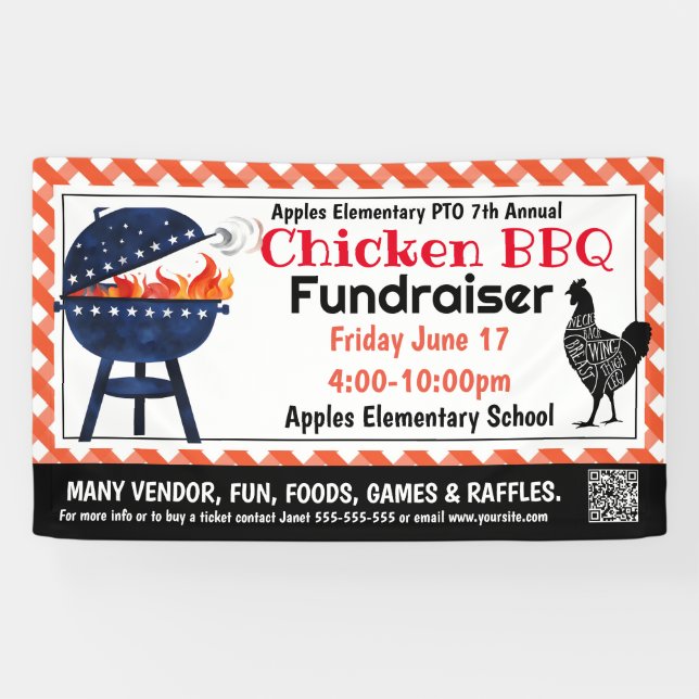 CHICKEN BBQ Fundraiser PTO PTA Church Banner (Horizontal)