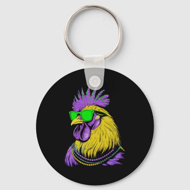Chicken beads mardi gras carnival farming farmer key ring (Front)