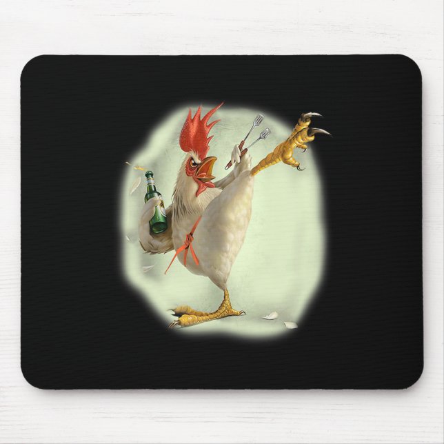 Chicken Beer Karate Kick Cool Chicken Funny Chicke Mouse Mat (Front)