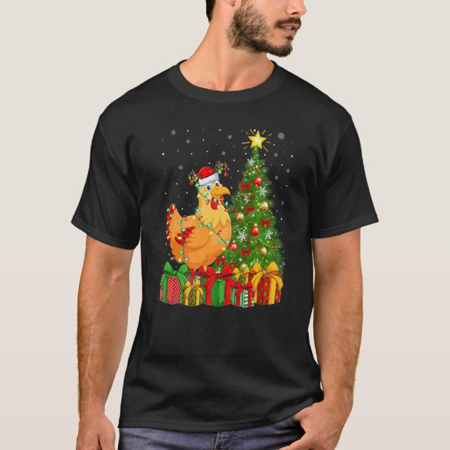 Chicken Bird  Xmas Holiday Santa Chicken Christmas T-Shirt (Front)
