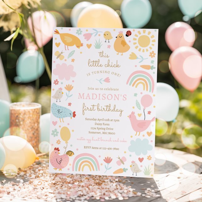 Chicken Birthday Little Chick Spring Farm Party Invitation (Creator Uploaded)