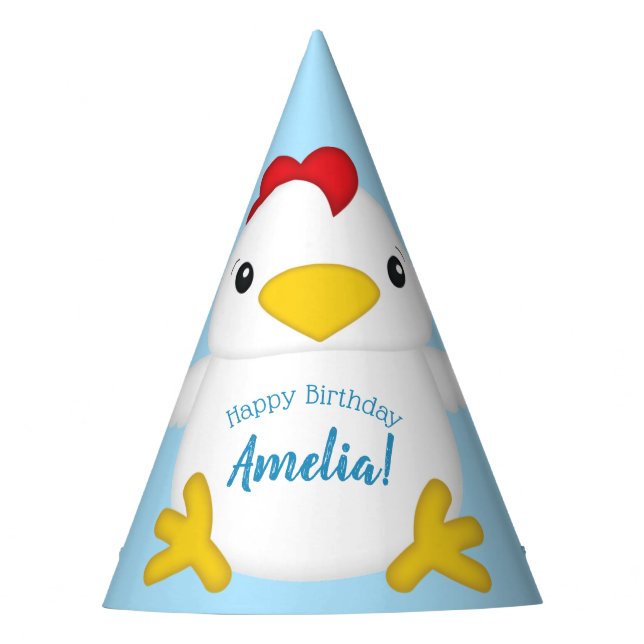 Chicken Birthday Party Blue Hat (Front)