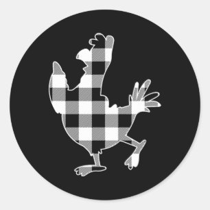 Chicken Black & White Buffalo Plaid Merry Chri Classic Round Sticker