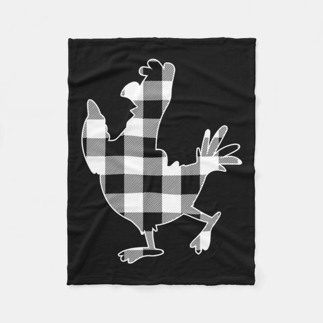 Chicken Black &amp; White Buffalo Plaid Merry Chri Fleece Blanket (Front)
