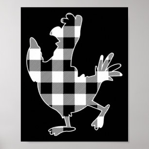 Chicken Black & White Buffalo Plaid Merry Chri Poster