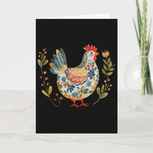 Chicken Boho Flower Folk Art Floral Farmer Chicken Card